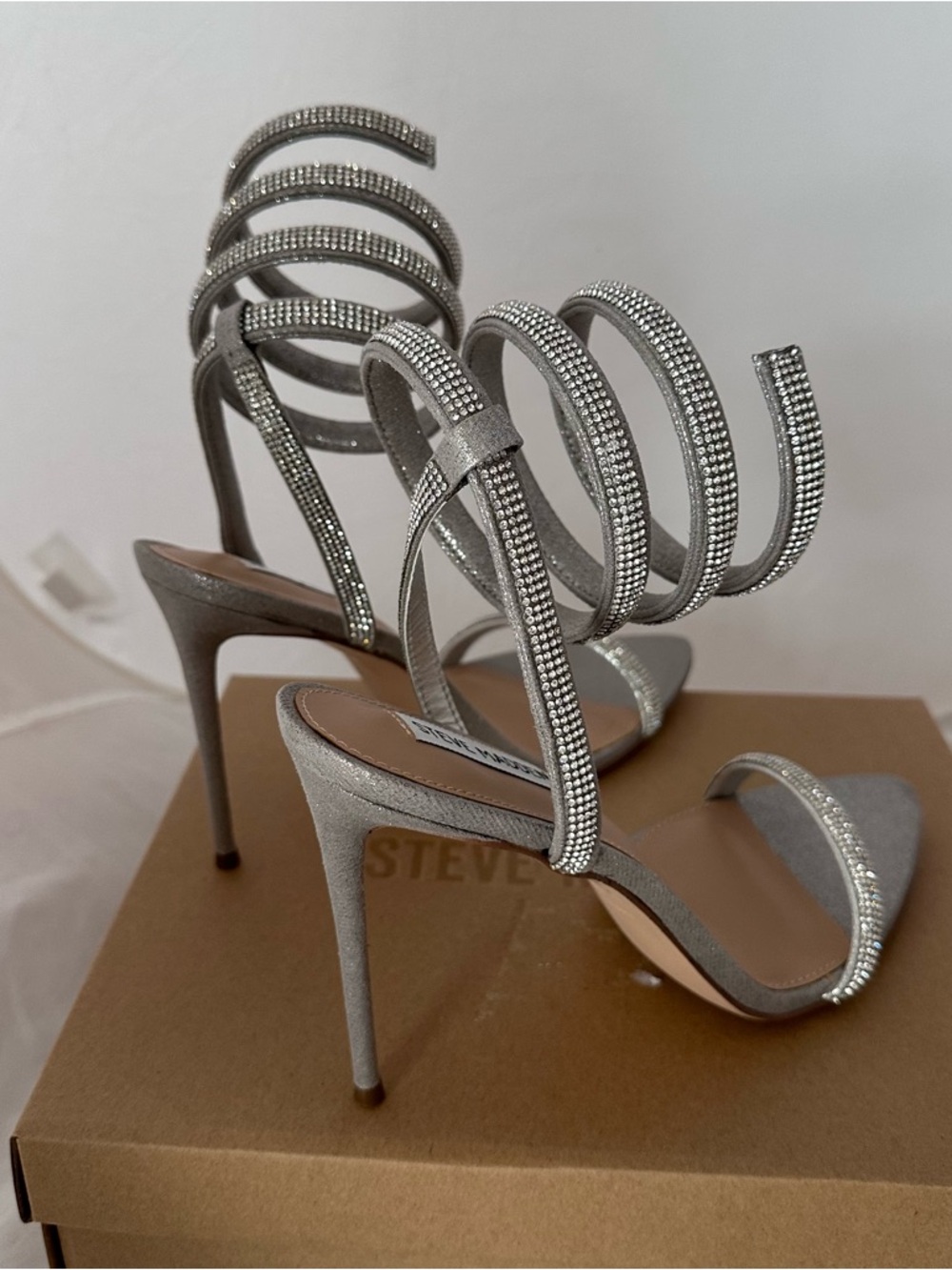 Steve Madden Bali Rhinestone Silver Spiral Wrap Stiletto Heels Size 11 New - Picture 4 of 9